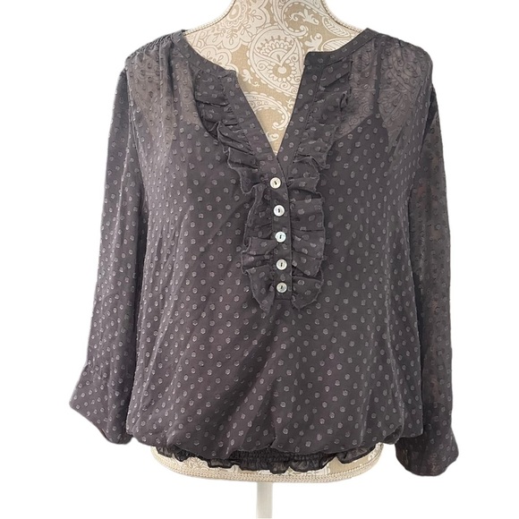 Daniel Rainn Tops - DANIEL RAINN Blouse Swiss DotConvertible Sleeve Blouson XL Gray